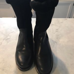 Fur-lined leather boots - ladies size 8-8.5